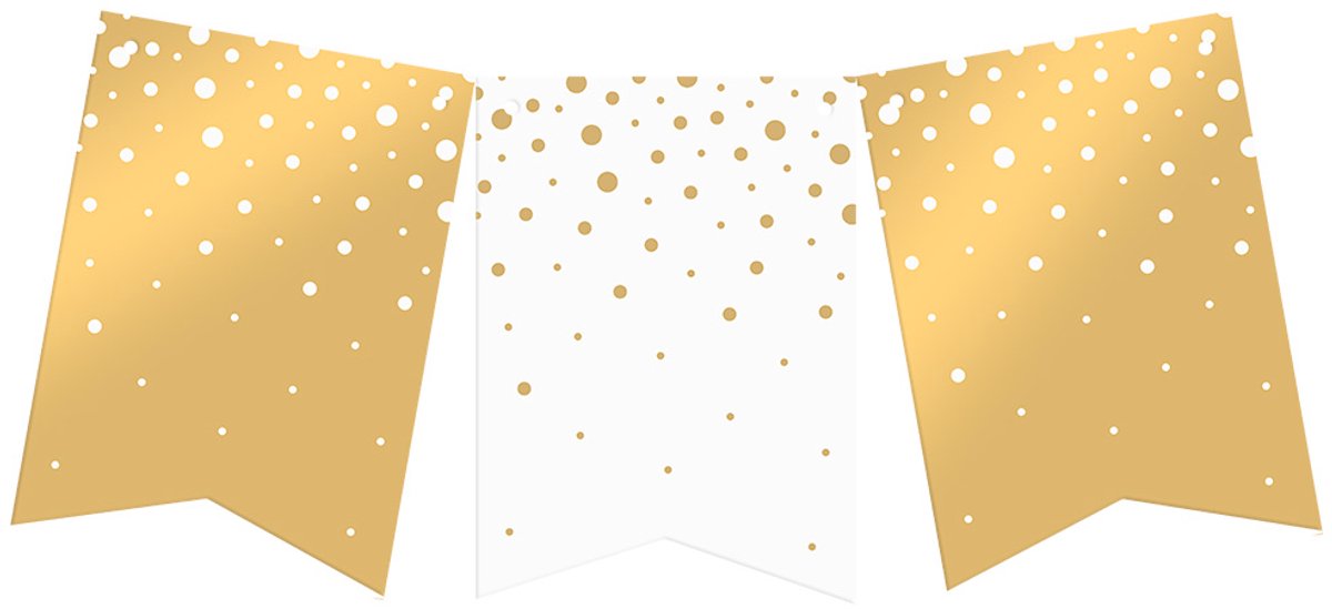 Vlaggenlijn | Set á 6 stuks | Feestvlaggen banner goud wit | Bubbles | 6 meter | hoogte 20 cm | 10 vlaggen